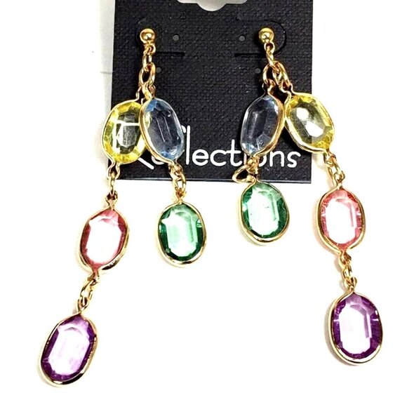 Gold tone Chain Drop Earrings Multicolor Crystal Dangles Stylish Women's Jewelry - Picture 1 of 8